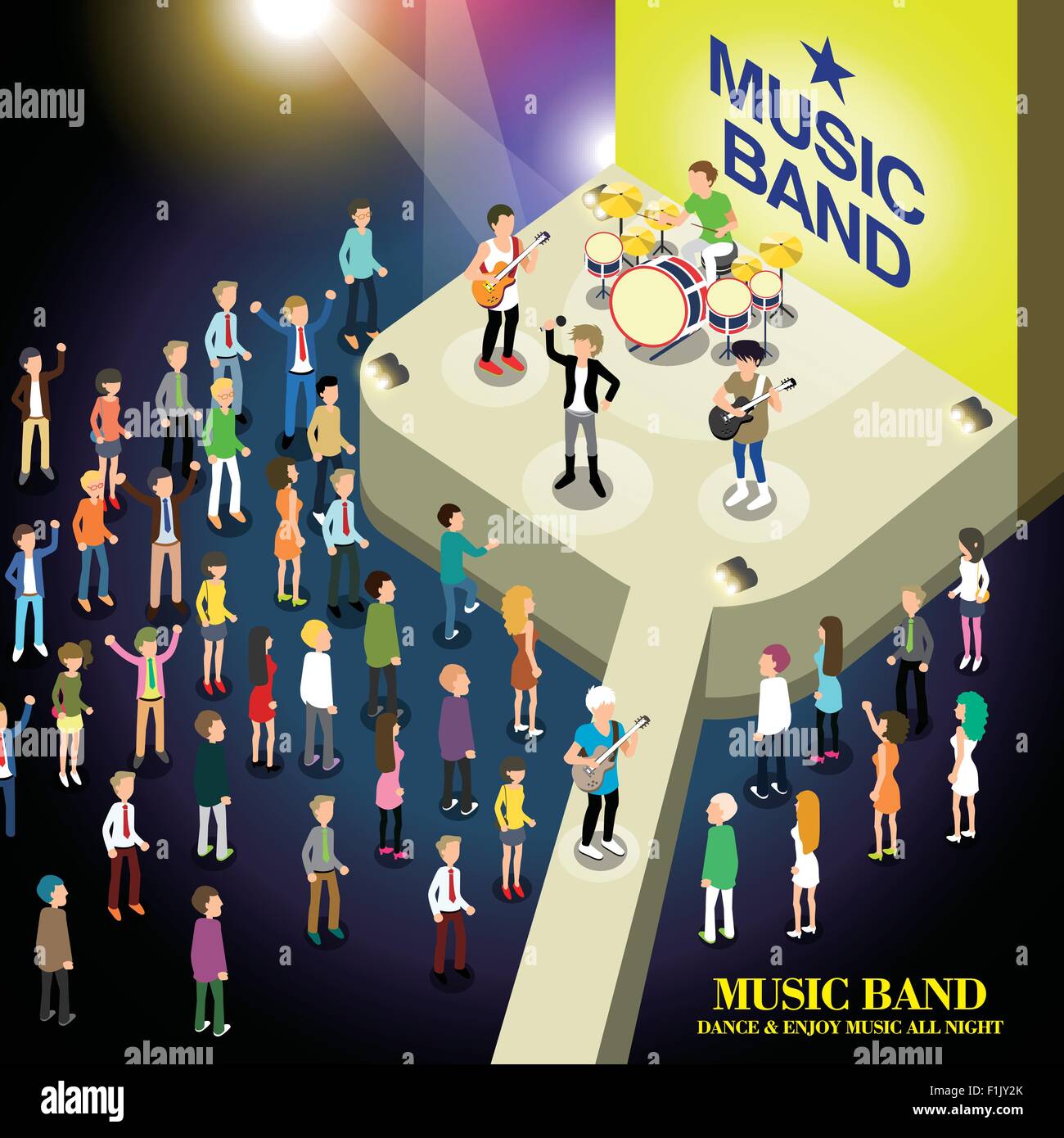 music band concert concept in flat 3d isometric graphic Stock Vector
