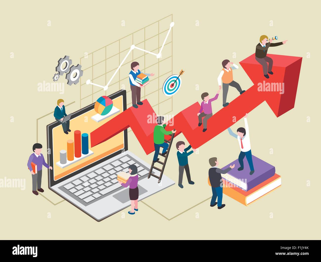 economic growth concept in flat 3d isometric graphic Stock Vector