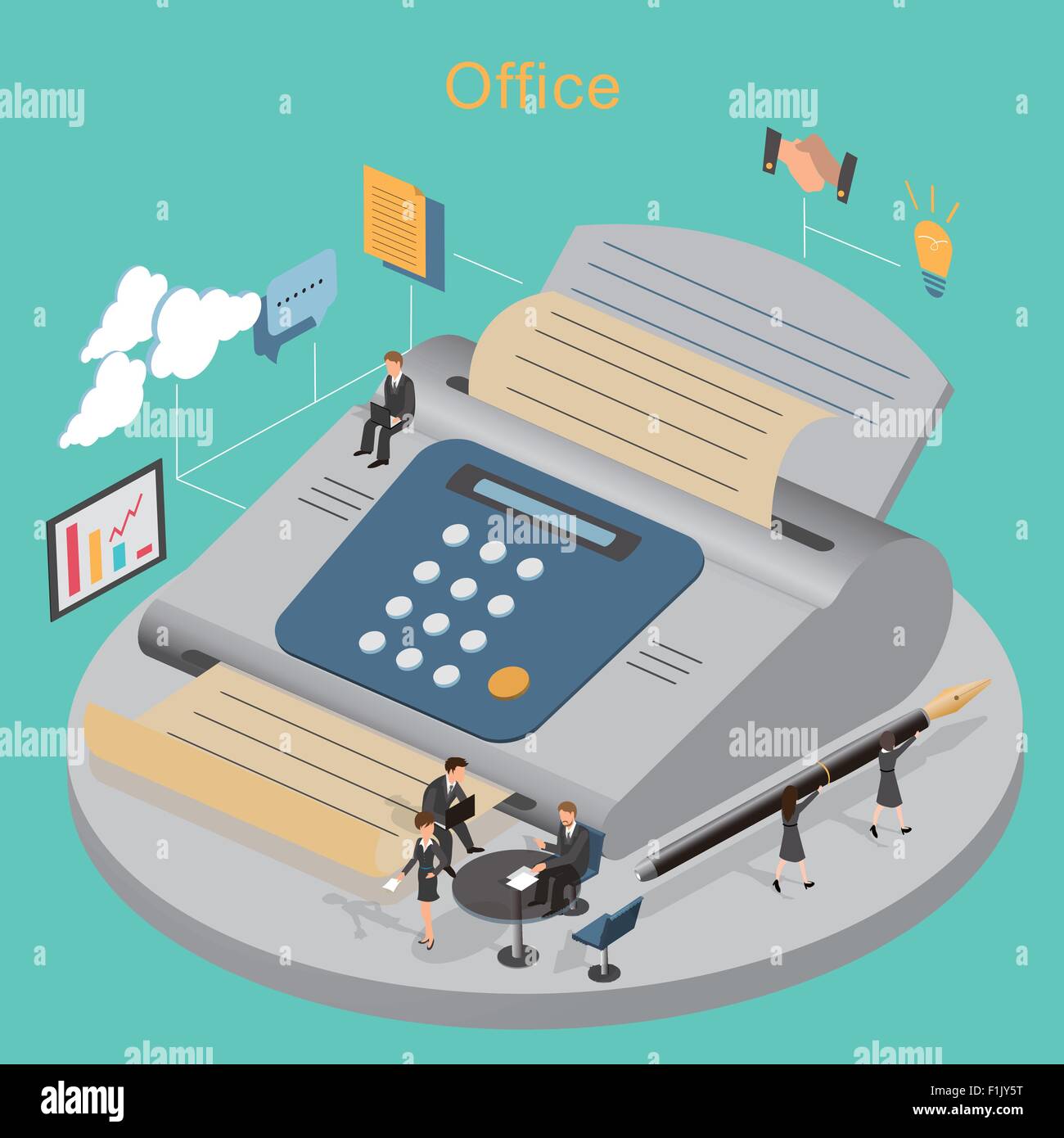 office routine concept in flat 3d isometric graphic Stock Vector Image ...