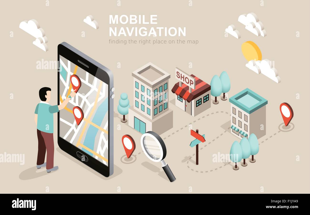 flat 3d isometric design of mobile navigation Stock Vector Image & Art ...