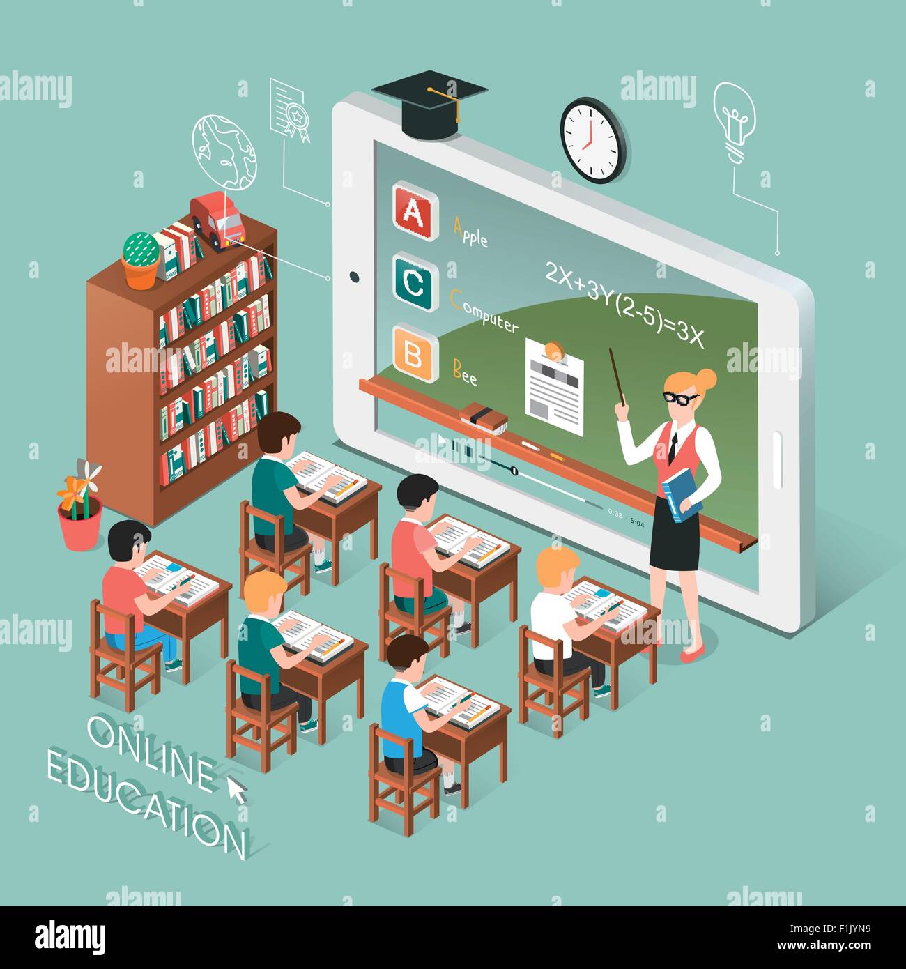 flat 3d isometric design of online education with tablet Stock Vector ...