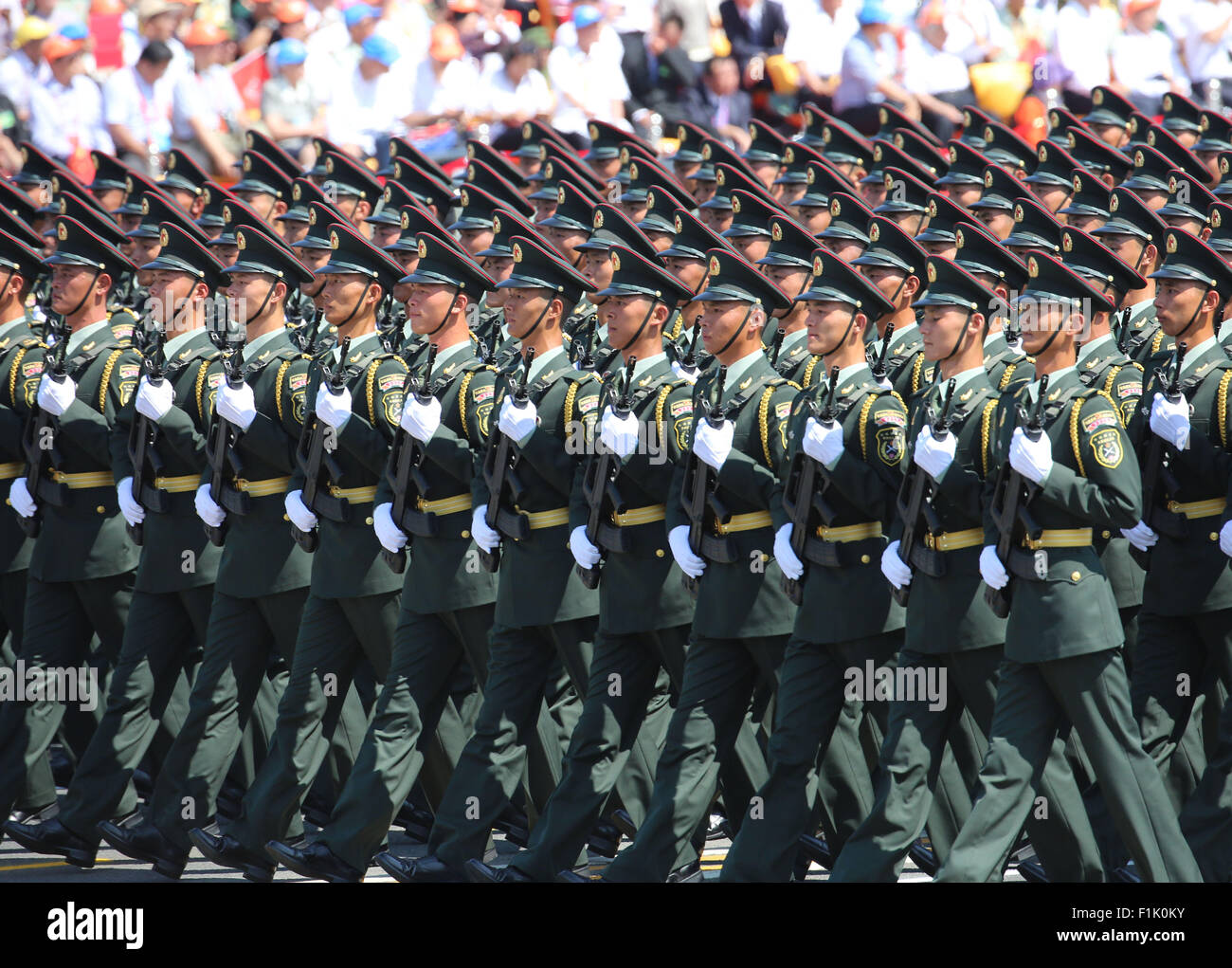 Beijing, China. 3rd Sep, 2015. The phalanx honoring heroes of 'South China Guerrilla' attends a parade in Beijing, capital of China, Sept. 3, 2015. China on Thursday held commemoration activities, including a grand military parade, to mark the 70th anniversary of the victory of the Chinese People's War of Resistance Against Japanese Aggression and the World Anti-Fascist War. Credit:  Yang Shiyao/Xinhua/Alamy Live News Stock Photo