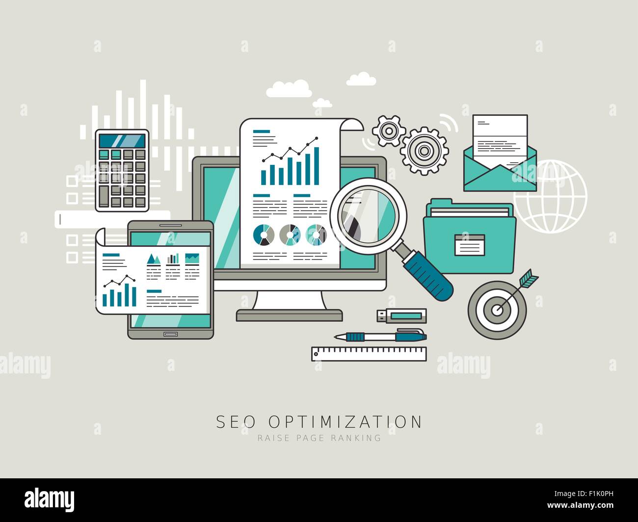 SEO optimization concept in thin line style Stock Vector Image & Art ...