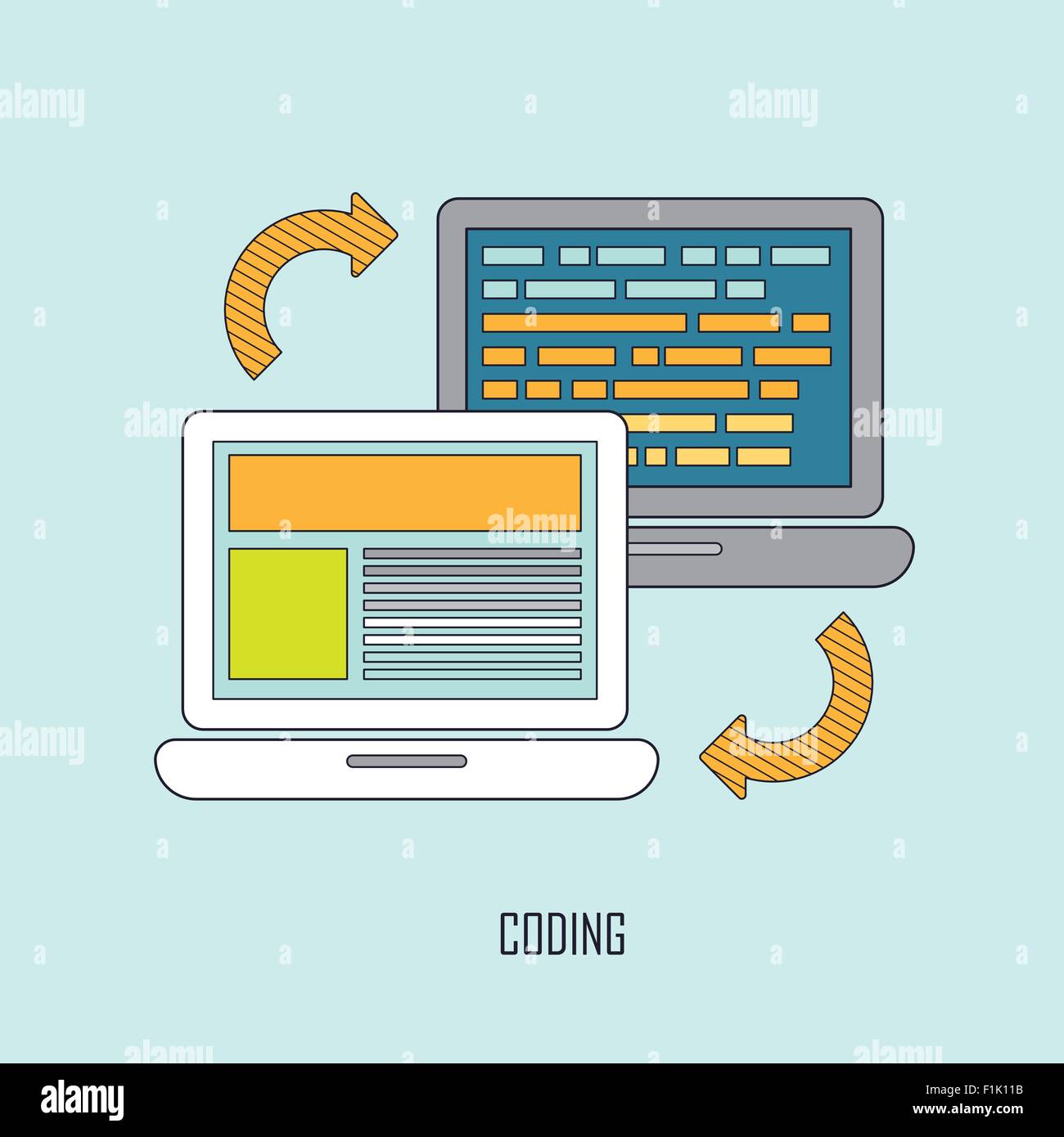 web page coding and programming in thin line style Stock Vector