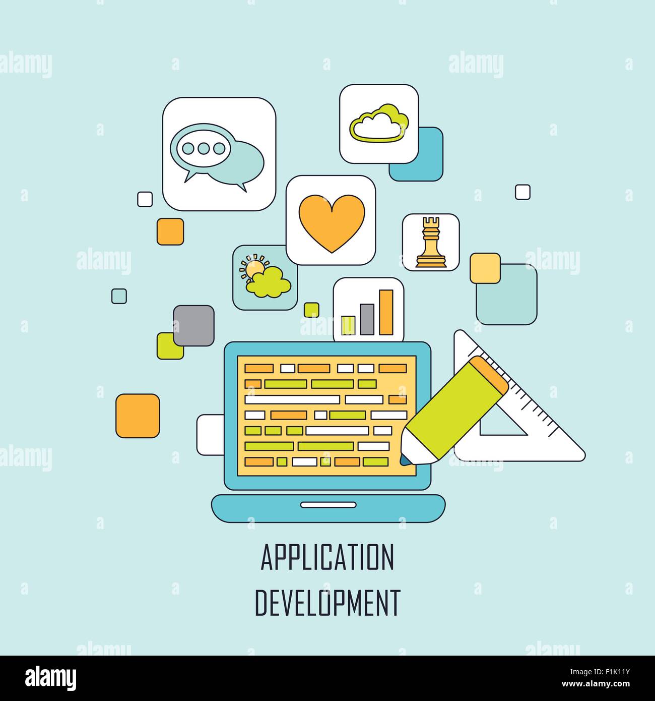 application development concept in flat thin line style Stock Vector ...