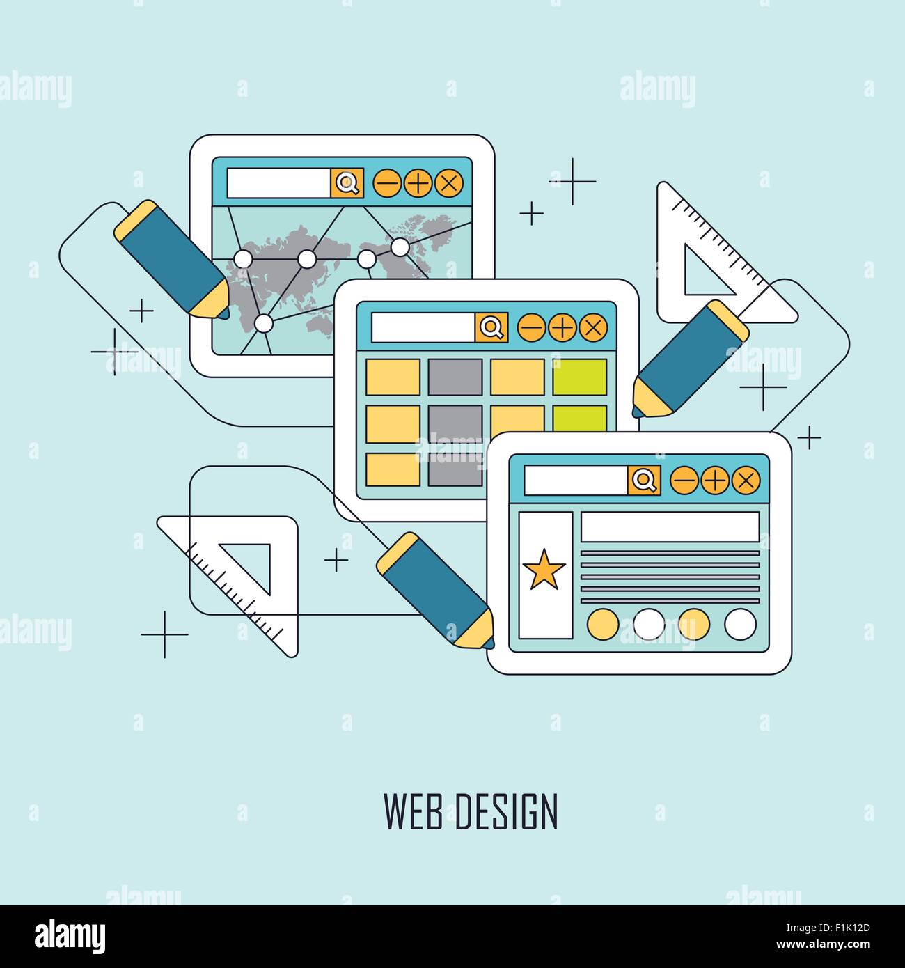 web design concept in flat thin line style Stock Vector Image & Art - Alamy