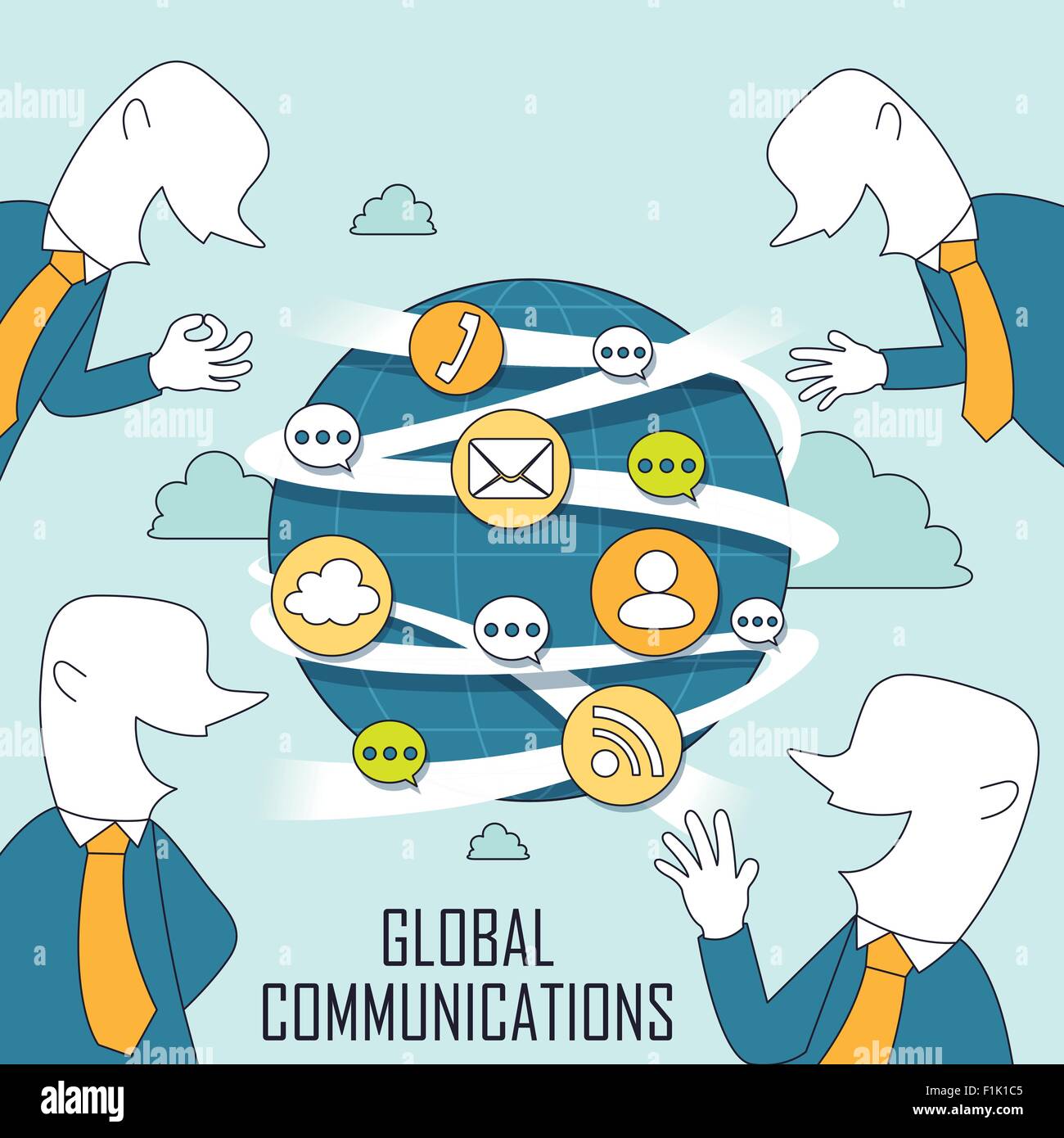 global communication concept in thin line style Stock Vector