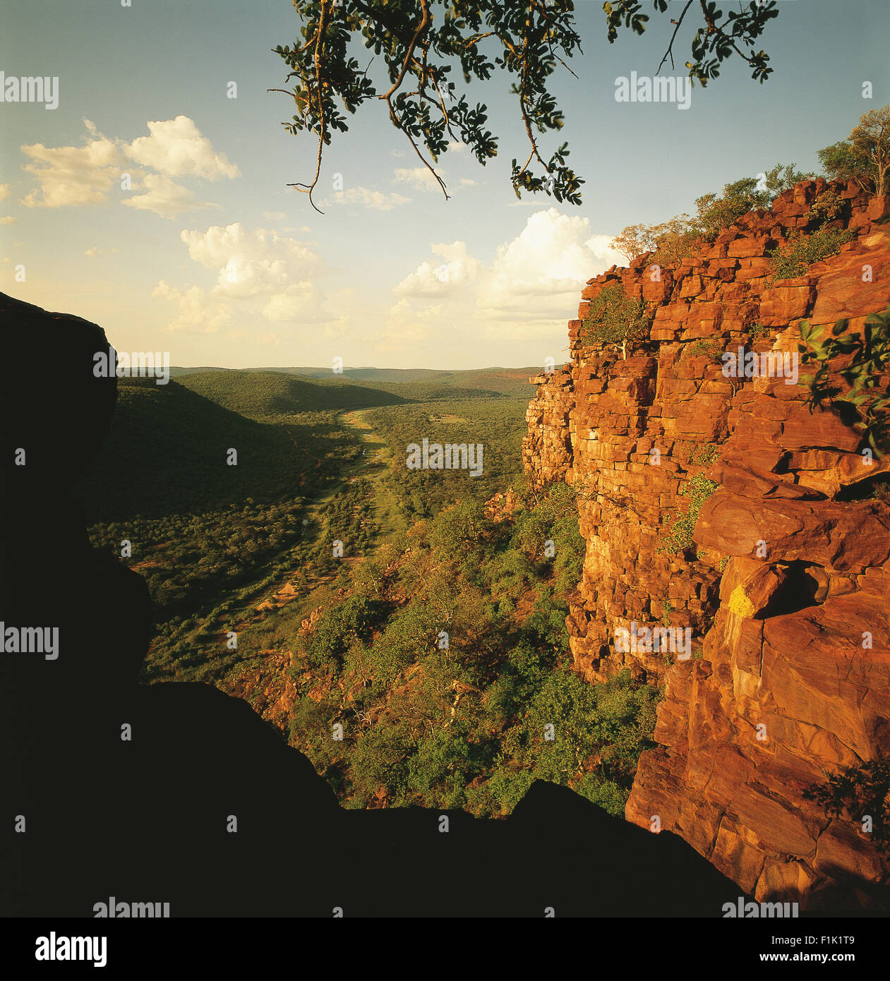 Rocky outcrop overlooking Mogol River in valley, Limpopo, South Africa, Africa Stock Photo