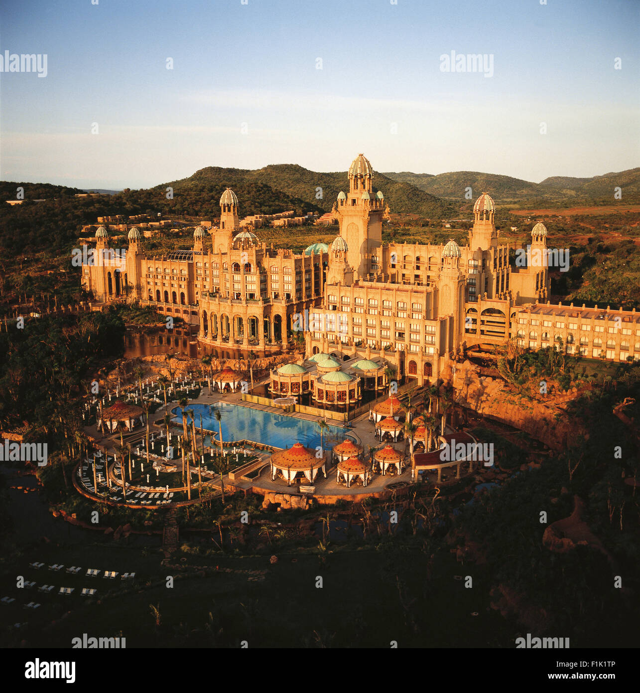 aerial view of Lost City Resort. Sun City, North West Province, South Africa, Africa. Stock Photo