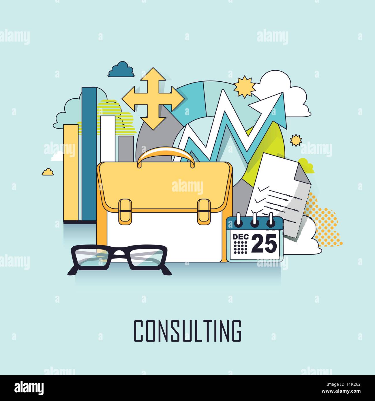 consulting concept: business elements in flat line style Stock Vector ...