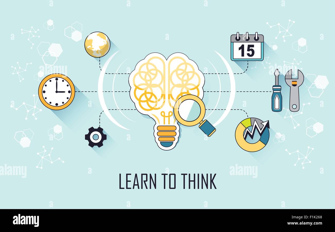 learn to think concept: brain and tools in line style Stock Vector ...