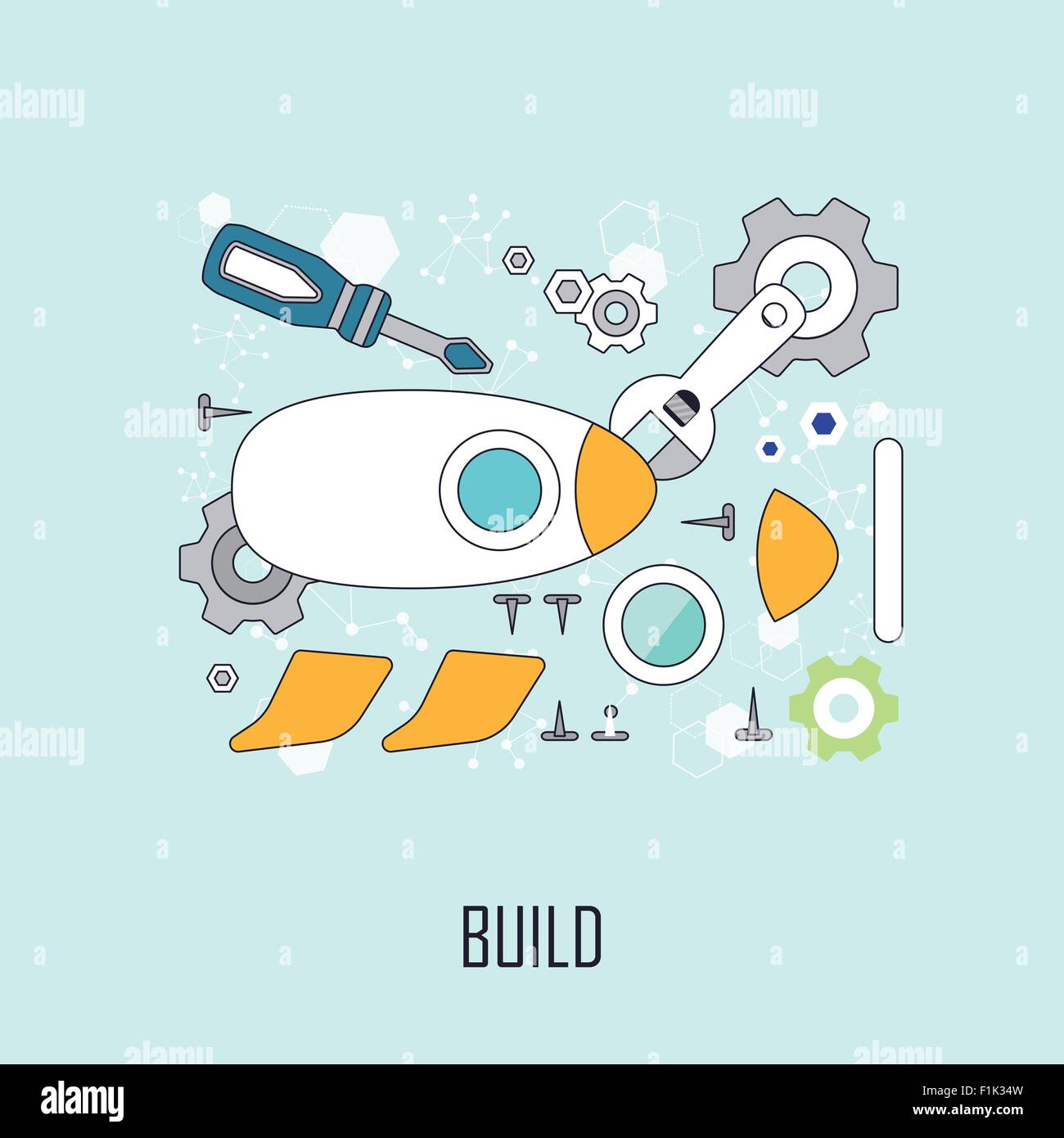 build concept rocket components collection in line style Stock Vector