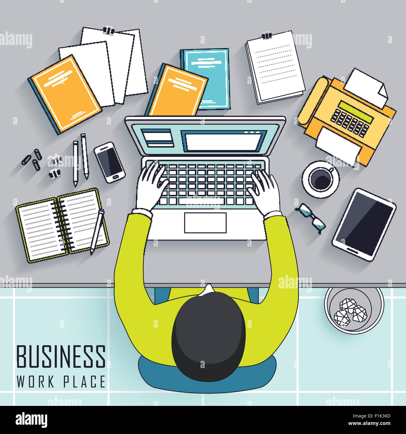 top view of business workplace concept in line style Stock Vector Image ...