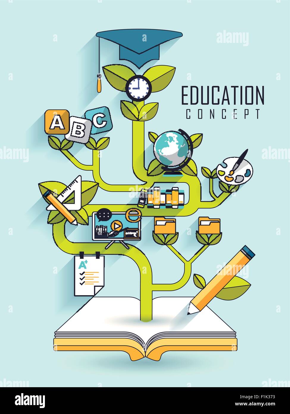 education concept with graduation cap element in thin line style Stock ...