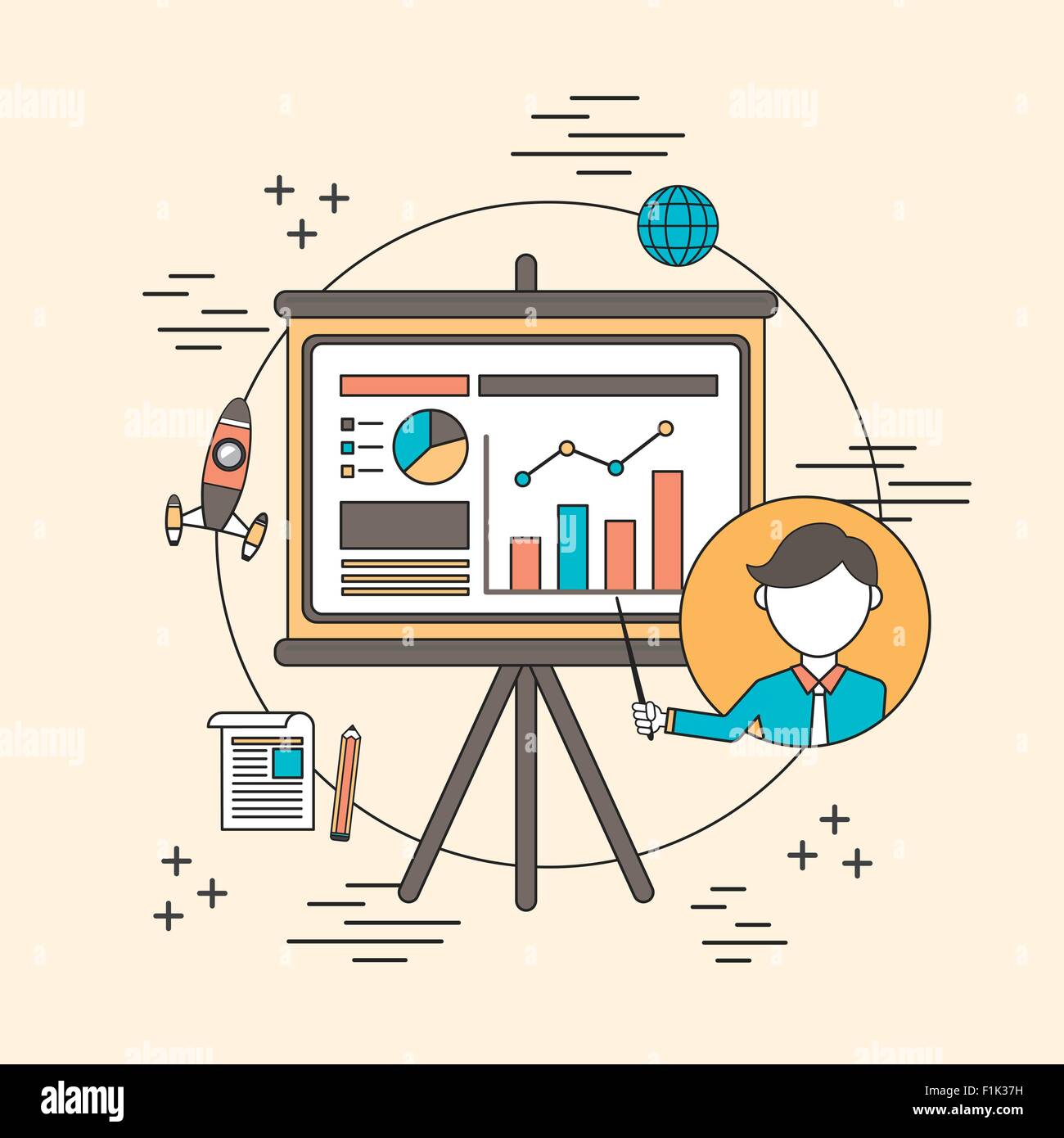 business training concept: a man pointing at a analytic chart in line ...