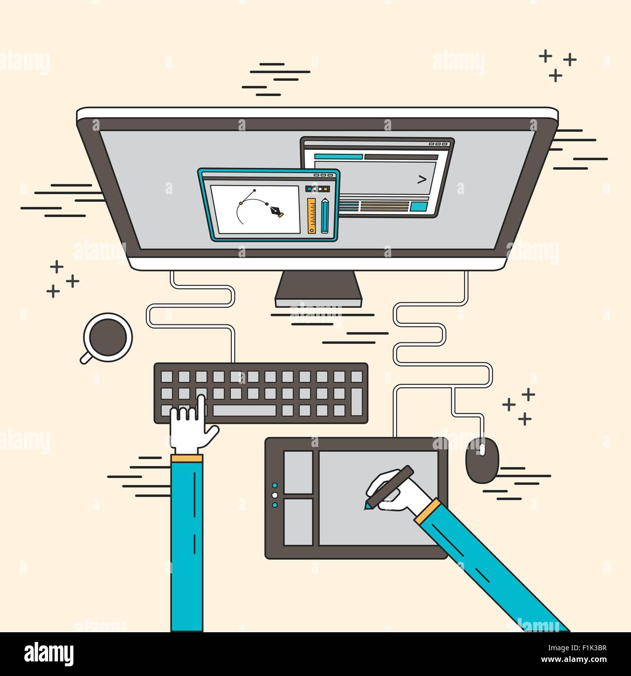 top view of modern workplace in line style Stock Vector Image & Art - Alamy