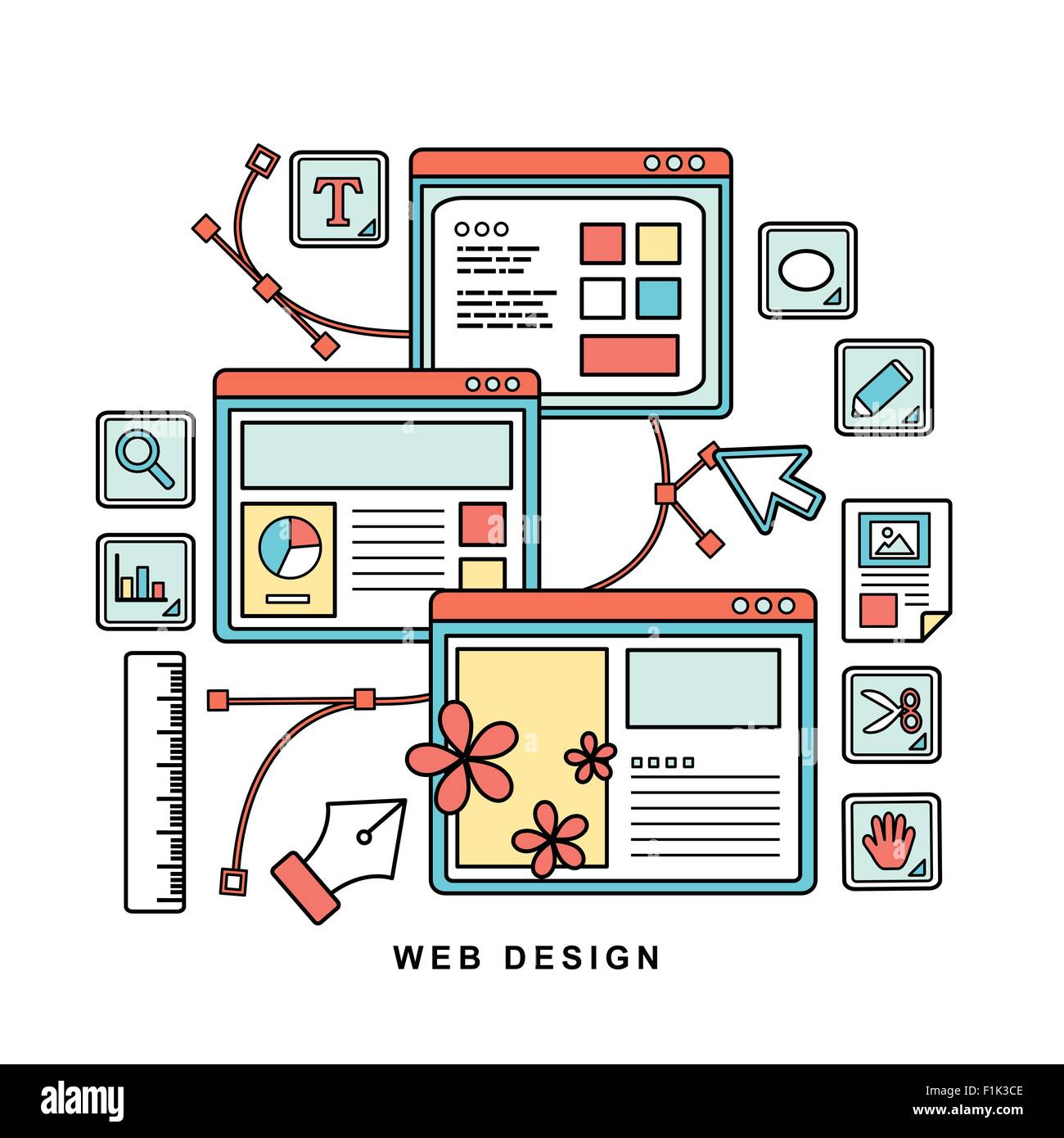 web design concept in flat thin line style Stock Vector Image & Art - Alamy