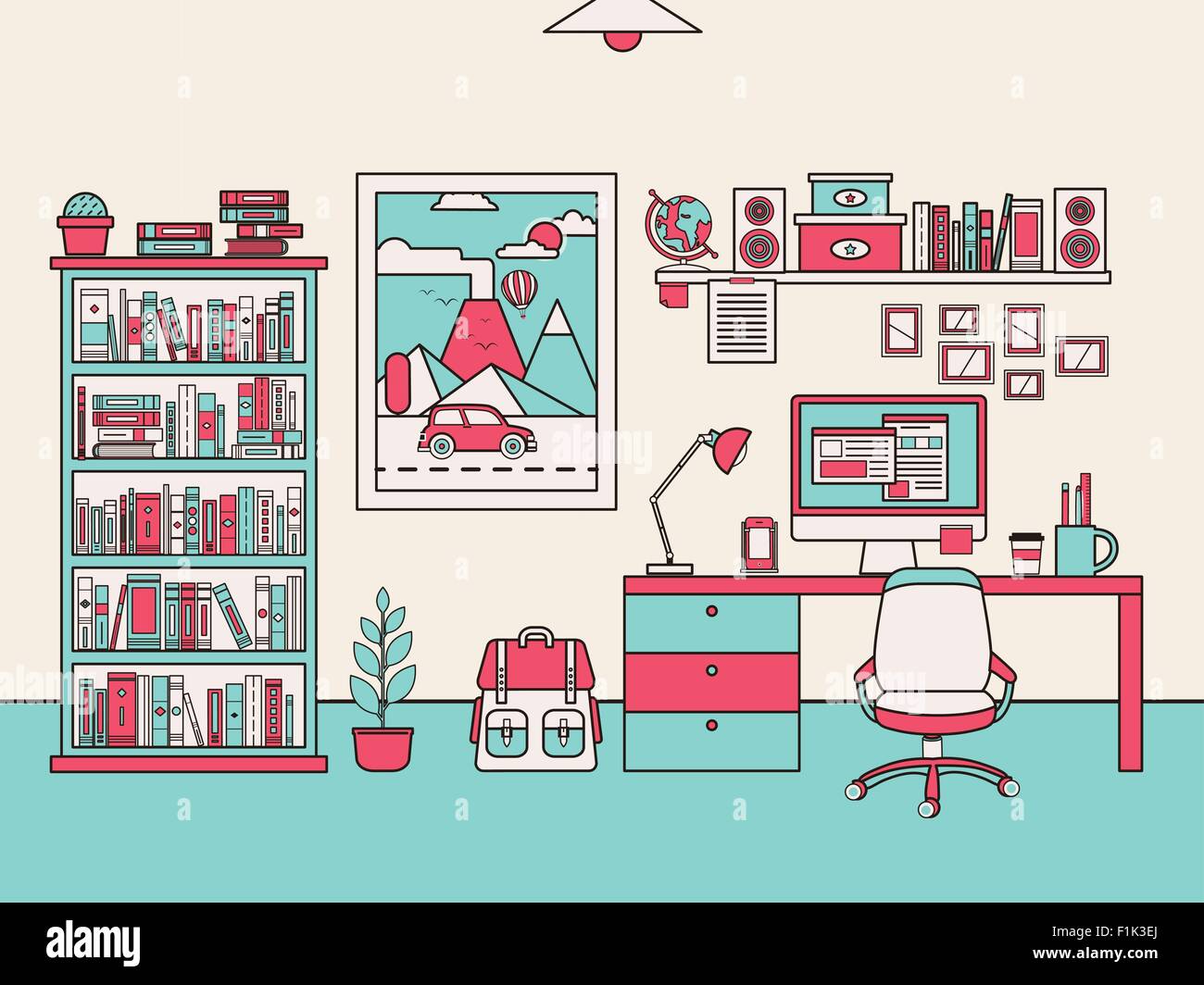 personal workplace concept in flat line style Stock Vector Image & Art ...