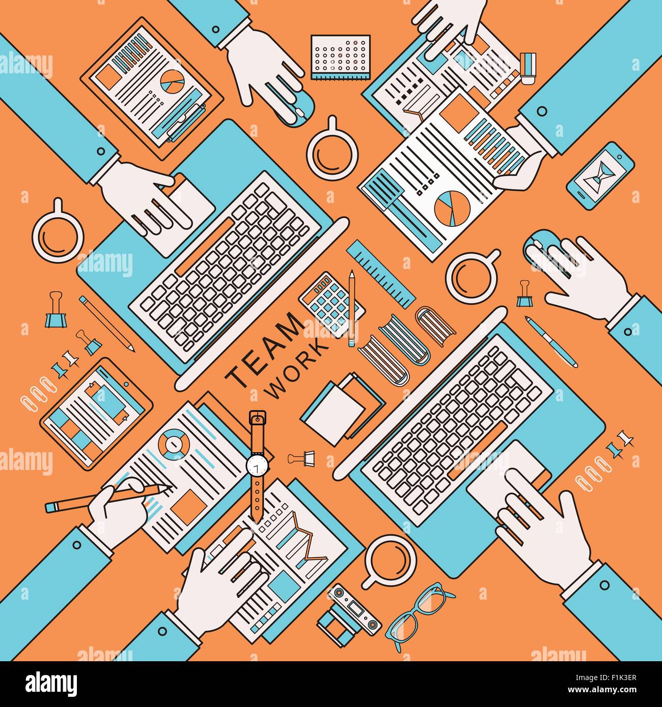 teamwork concept illustration in flat line style Stock Vector Image ...