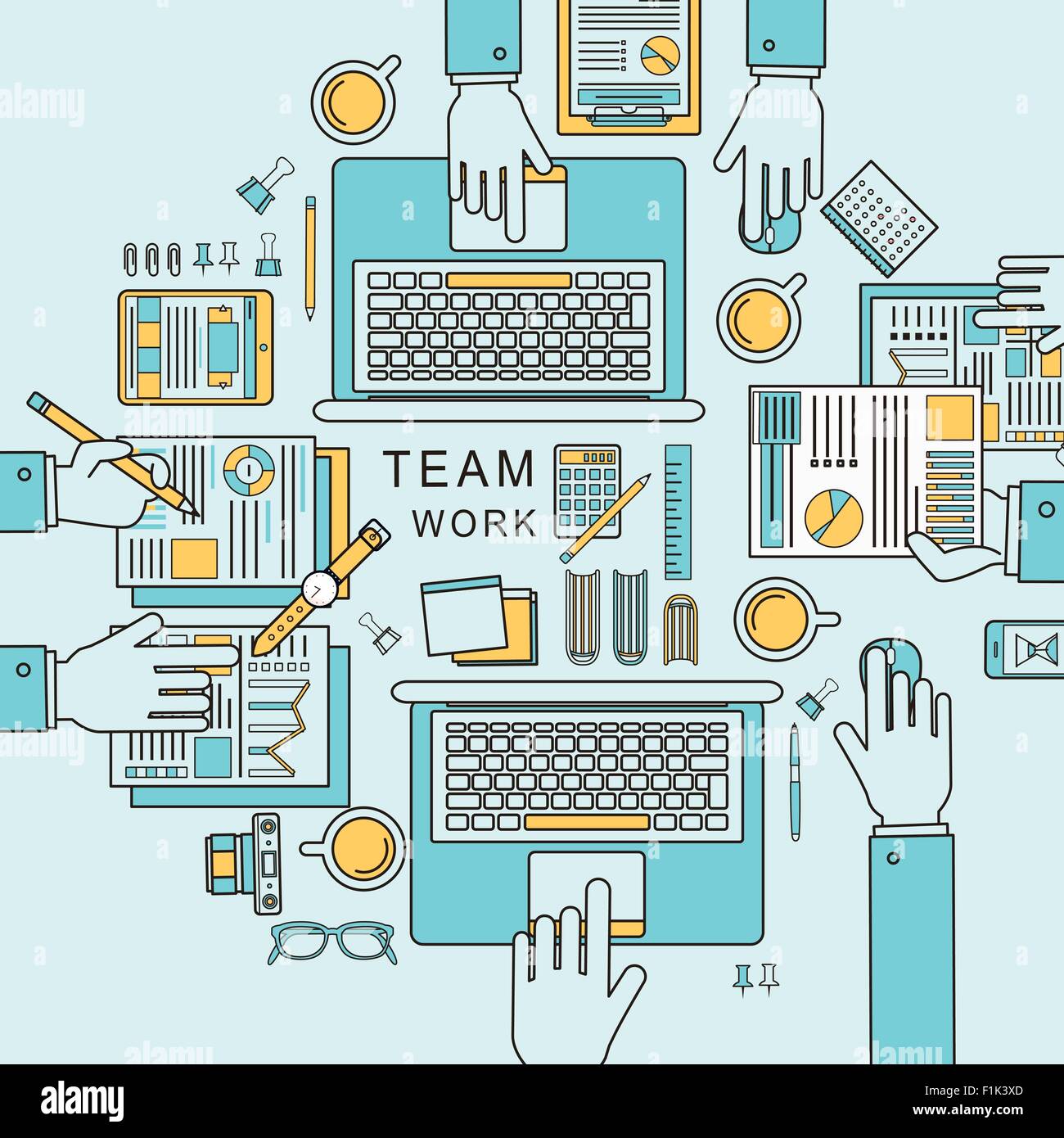 teamwork concept illustration in flat line style Stock Vector Image ...