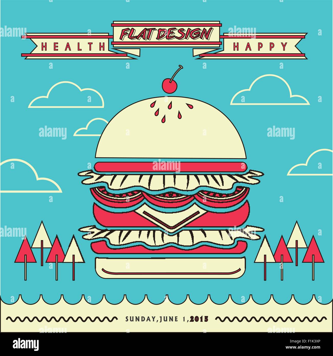 attractive fast food restaurant menu with a huge hamburger in flat line ...