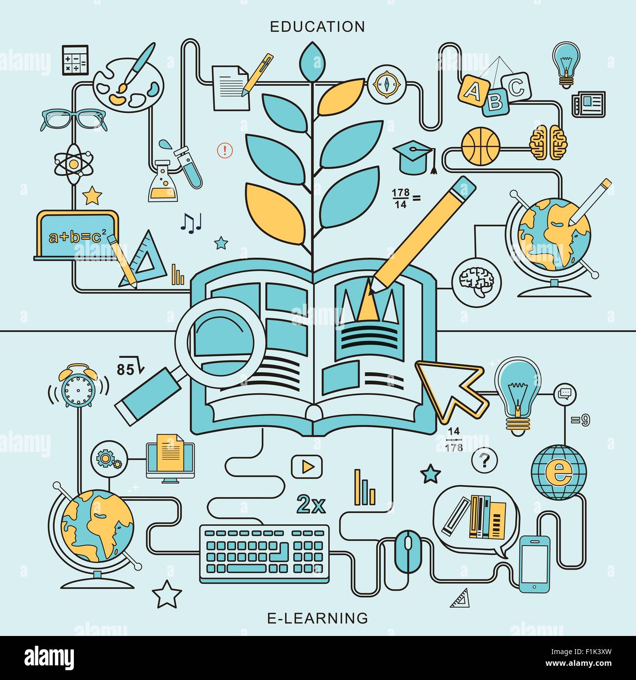 education and e-learning concepts in flat line design Stock Vector ...