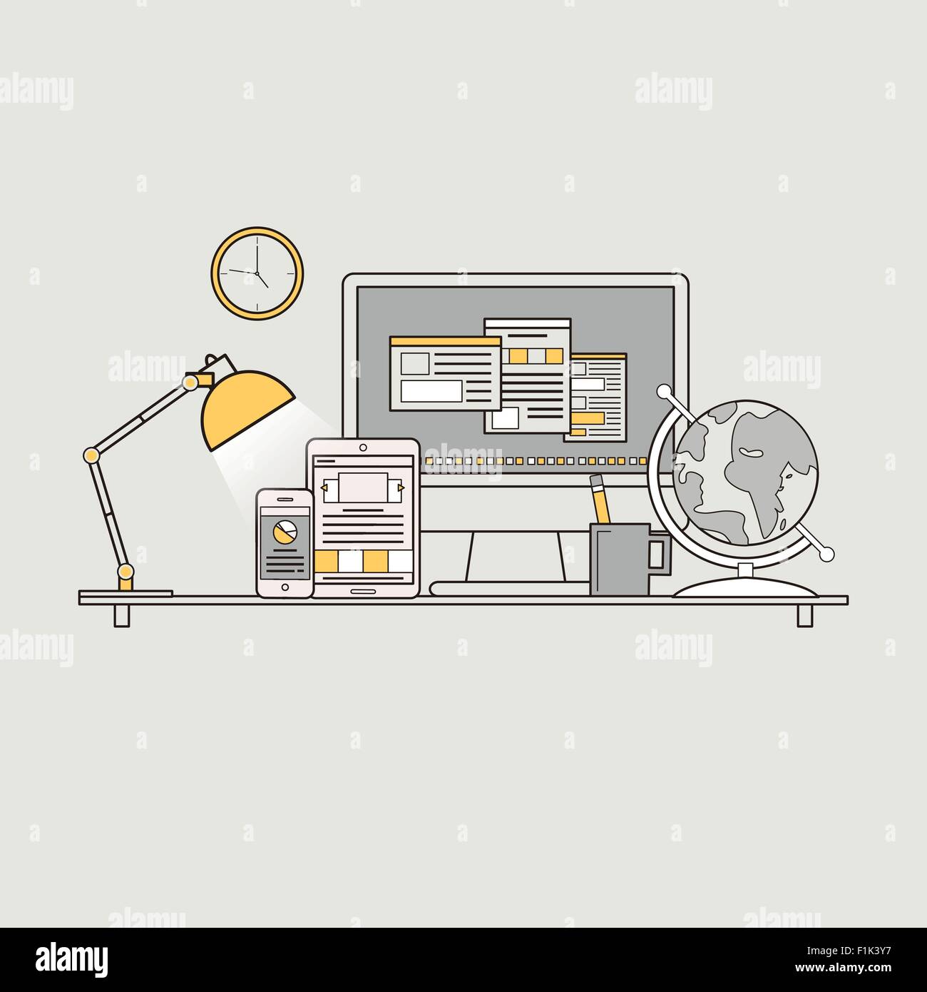 personal workplace concept in flat line style Stock Vector Image & Art ...