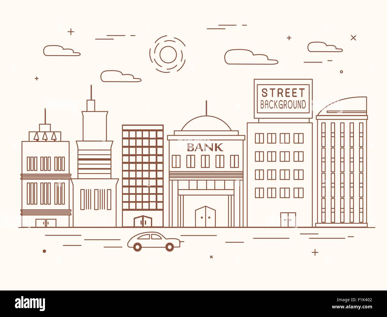 city architecture in thin line flat design Stock Vector