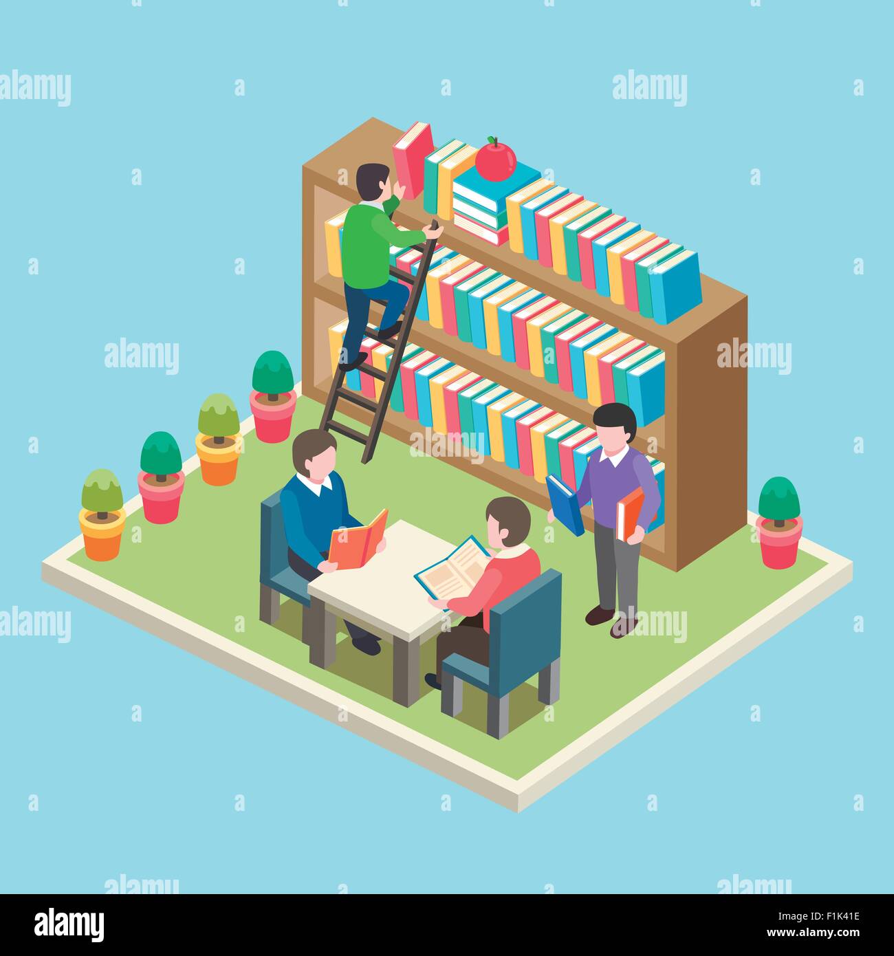 Download flat 3d isometric design of study in the library concept Stock Vector Art & Illustration, Vector ...