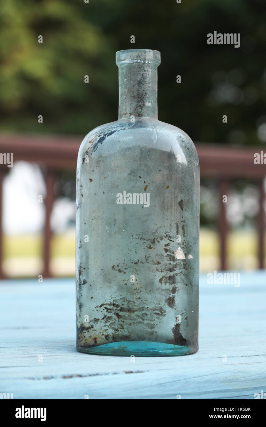 Antique, blown glass medicine bottle. Stock Photo