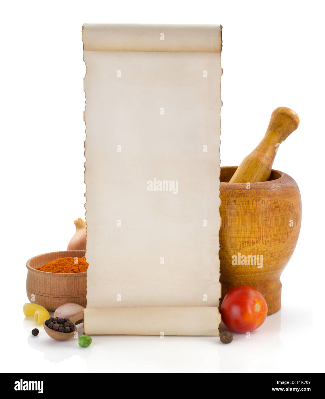 food ingredients and paper isolated on white background Stock Photo Alamy