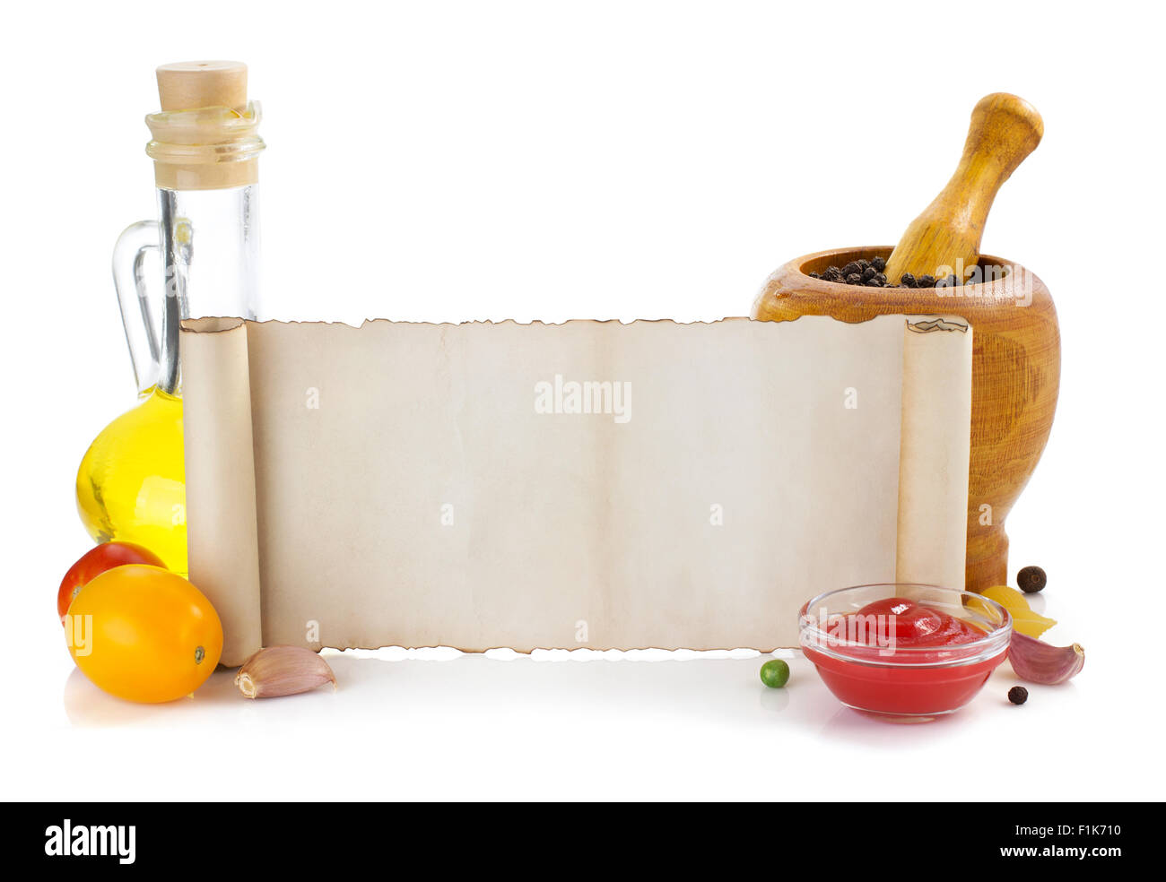 food ingredients and paper isolated on white background Stock Photo Alamy