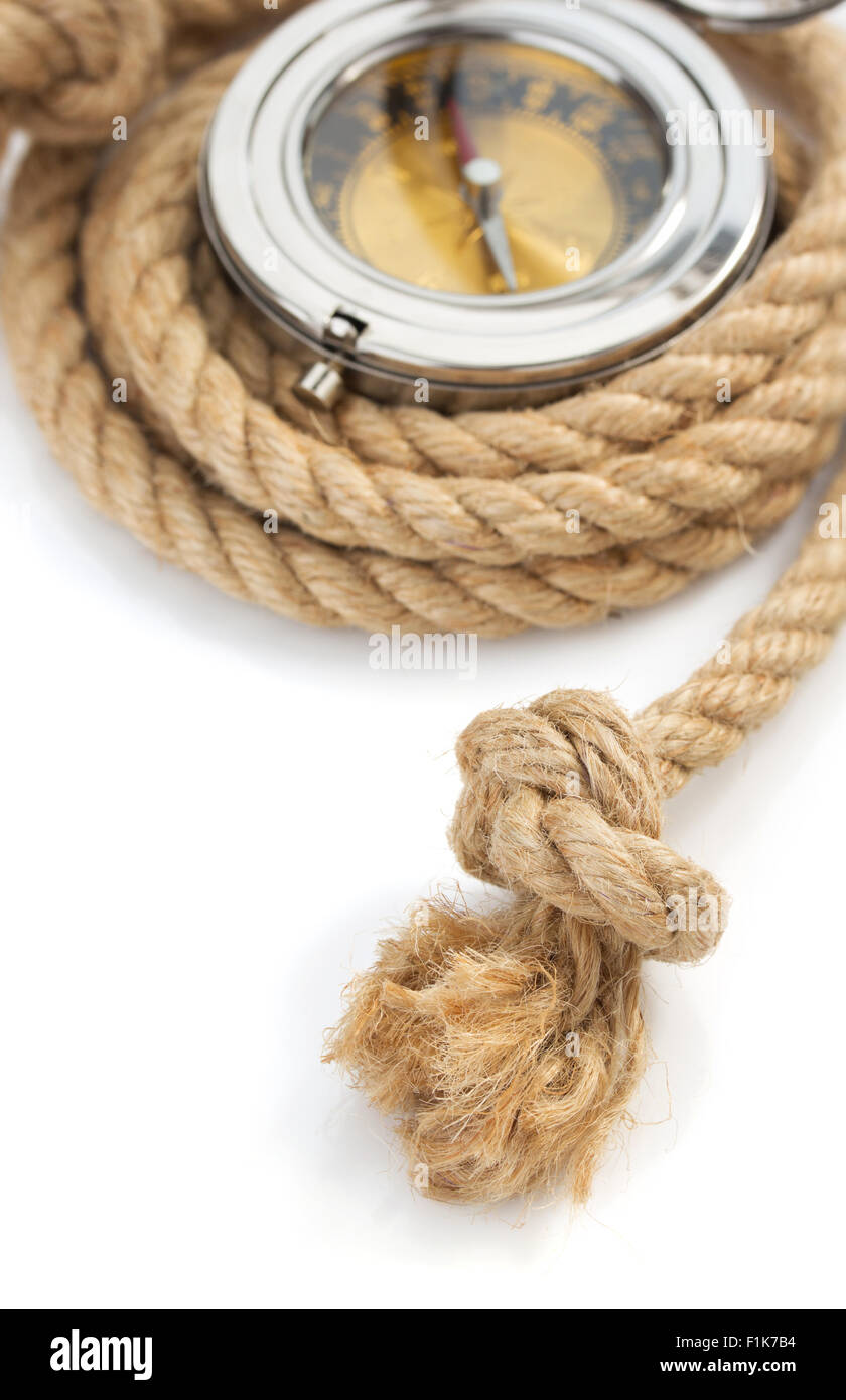 ship rope and compass isolated on white background Stock Photo - Alamy