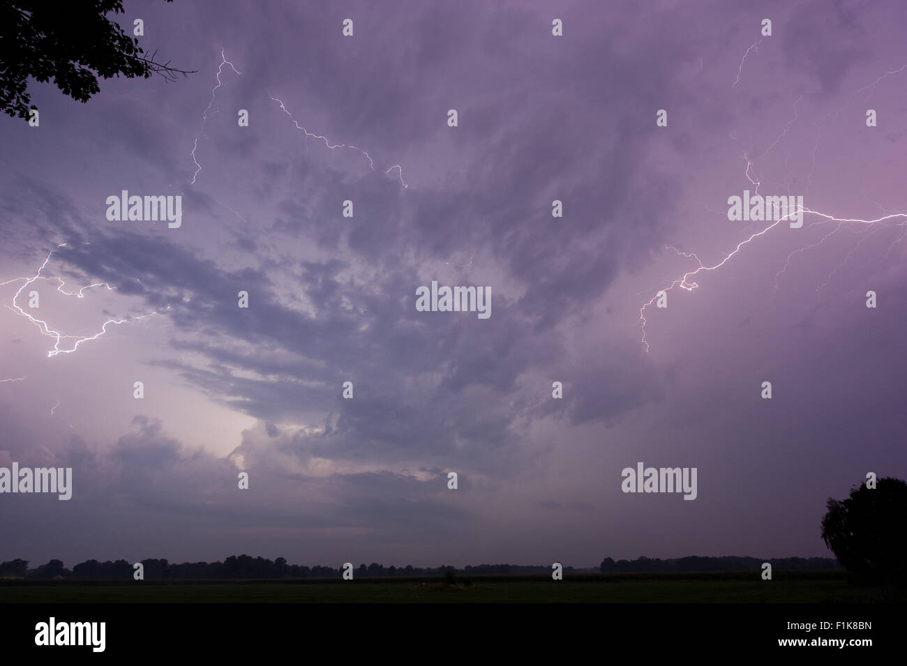 Thunder and lightning at the end of a hot and moistly summer day in the ...