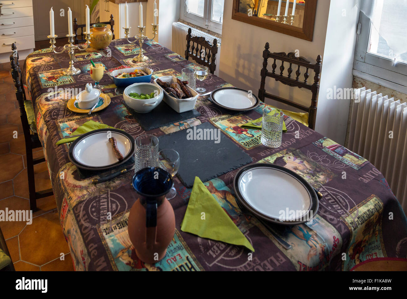 Traditional dining room in a French country house, Gourville, Charente Maritime, France Stock Photo