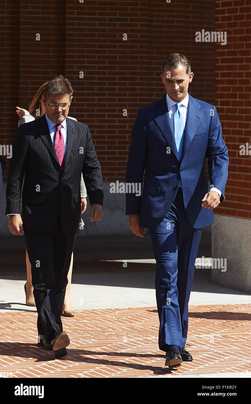 Madrid, Spain. 3rd Sep, 2015. King Felipe VI of Spain attends an audience to the latest promotions of Notaries and Property Registrars, Commercial and Personal Property at Palacio de la Zarzuela on September 3, 2015 Credit:  Jack Abuin/ZUMA Wire/Alamy Live News Stock Photo