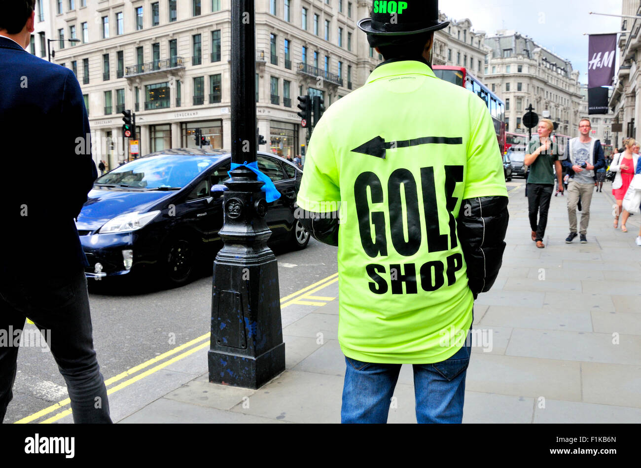 London, England, UK. Man advertising a golf shop in Regenst Street Stock  Photo - Alamy