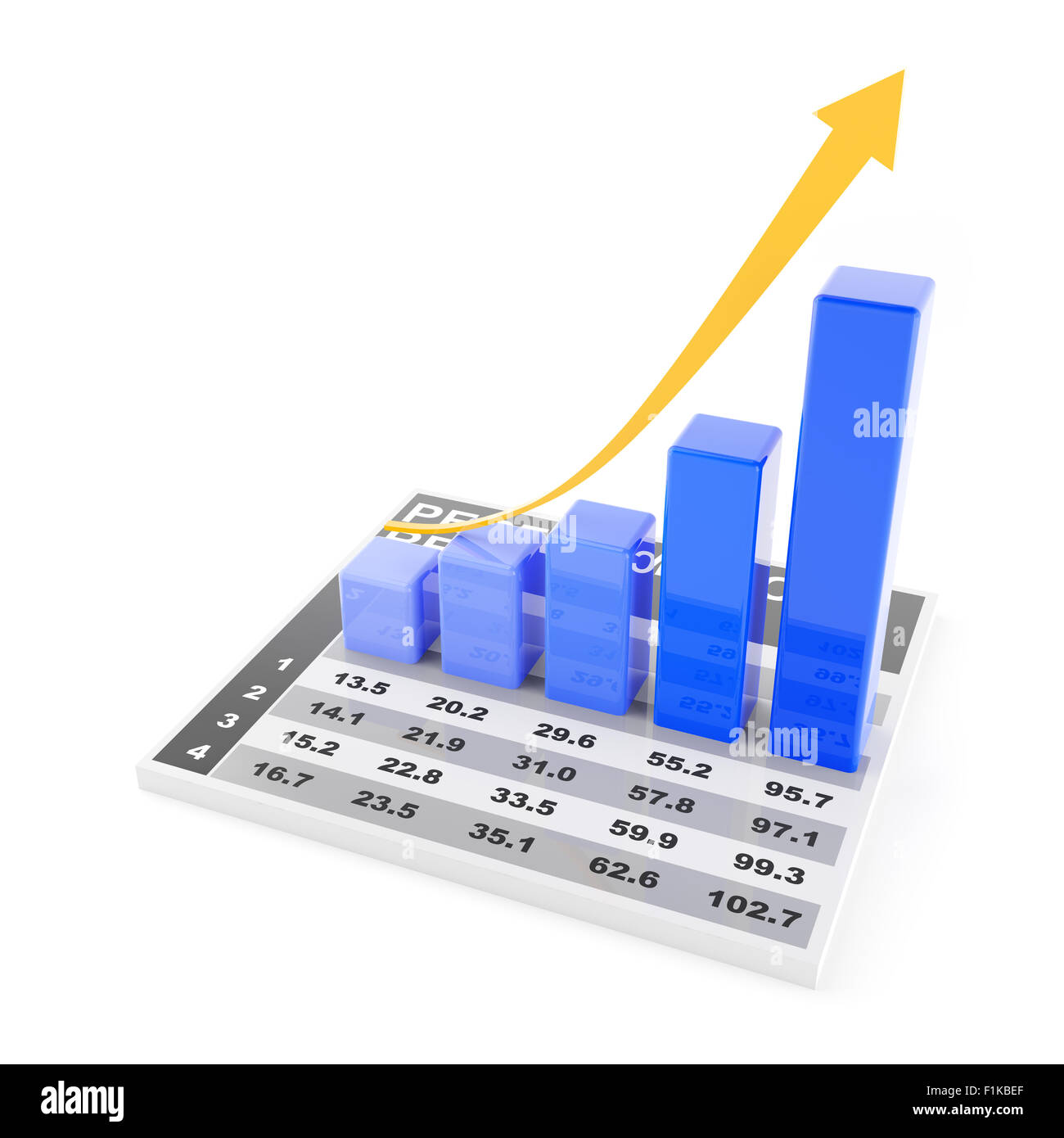 Growth chart with data, 3d render Stock Photo