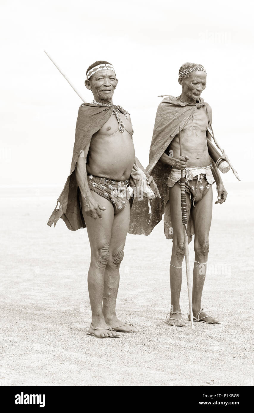 Bushmen in hunting gear Stock Photo