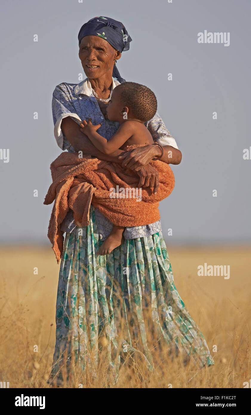 Bushman woman and child Stock Photo