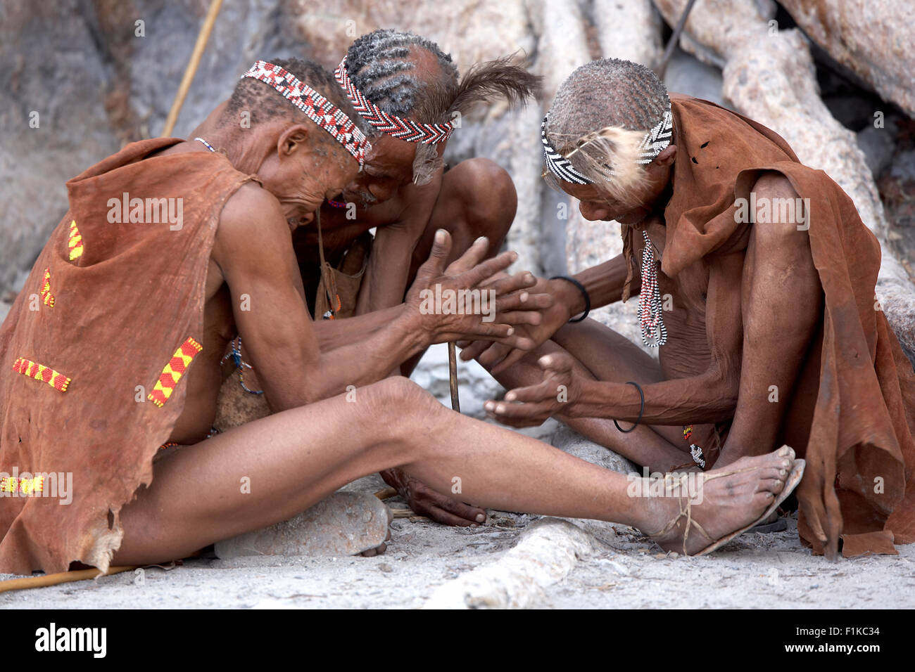 Bushmen starting a fire Stock Photo