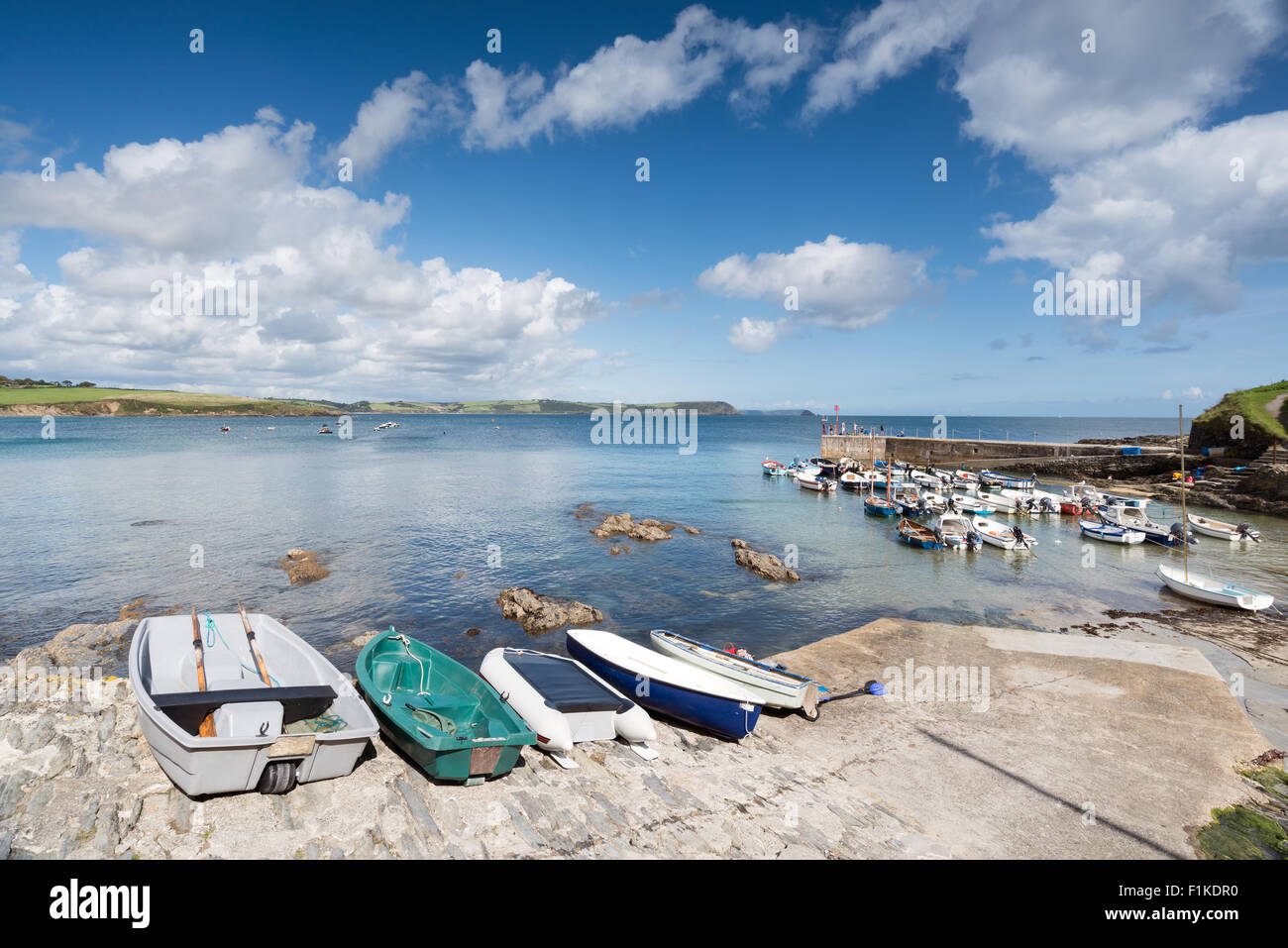 The harbour at Portscatho on the south coast of Cornwall Stock Photo