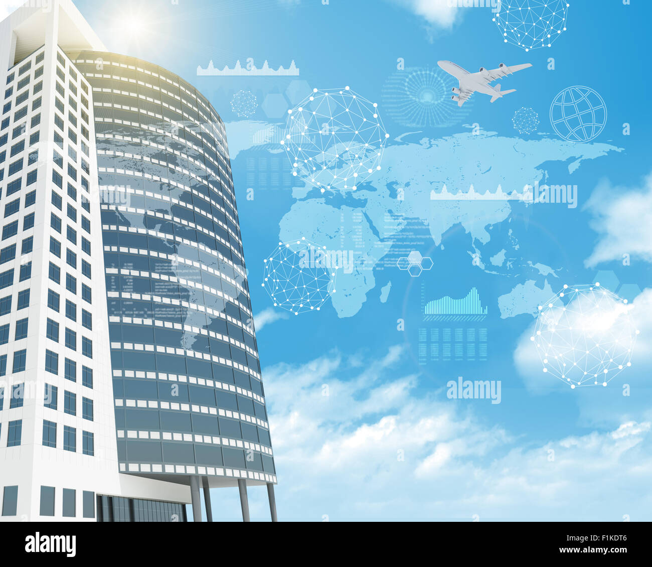 Skyscraper with graphs Stock Photo - Alamy