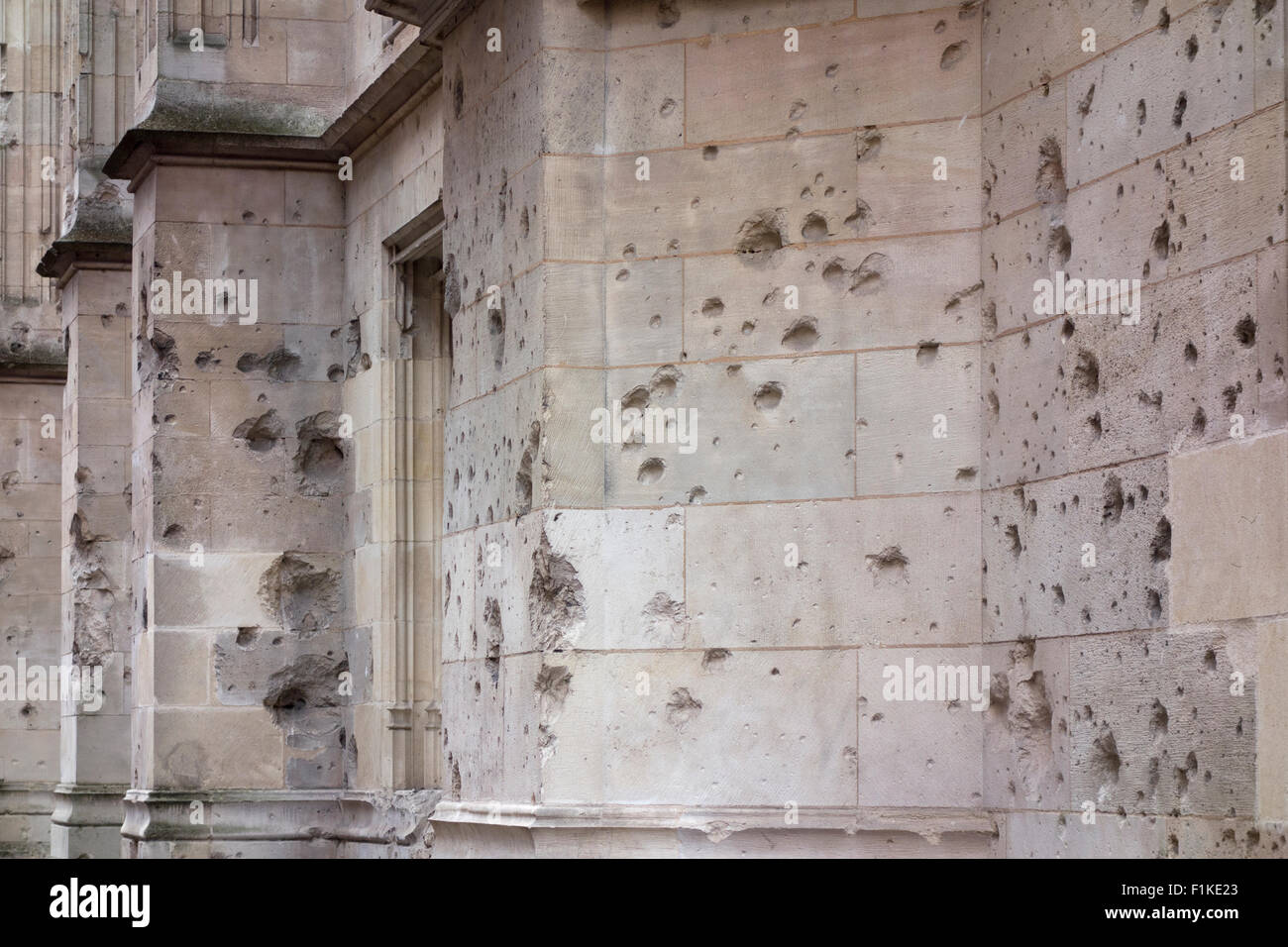 WW2 bullet holes at the Palais de Justice, Rouen, France Stock Photo