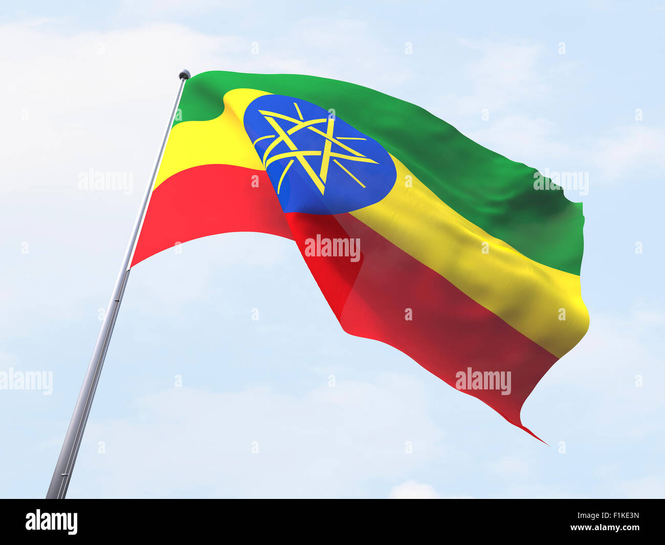 Ethiopia flag flying on clear sky Stock Photo Alamy