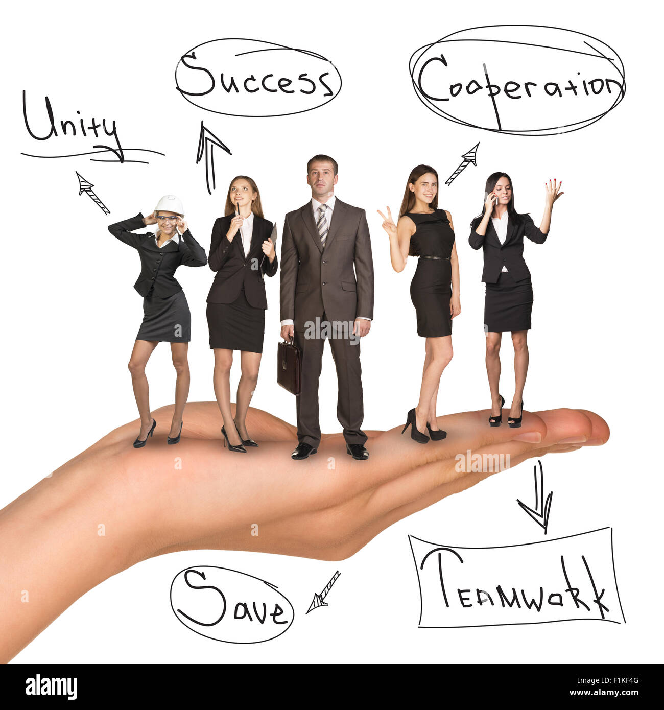 Business people in humans hand with unity idea stock photo alamy