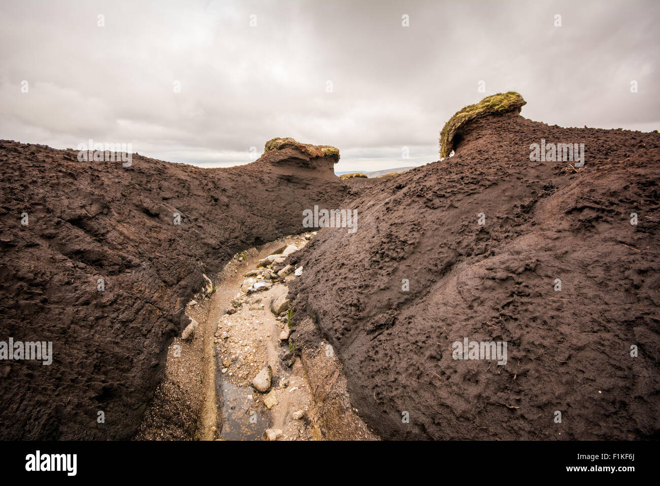 Weathering and erosion features of upland peat bog Stock Photo