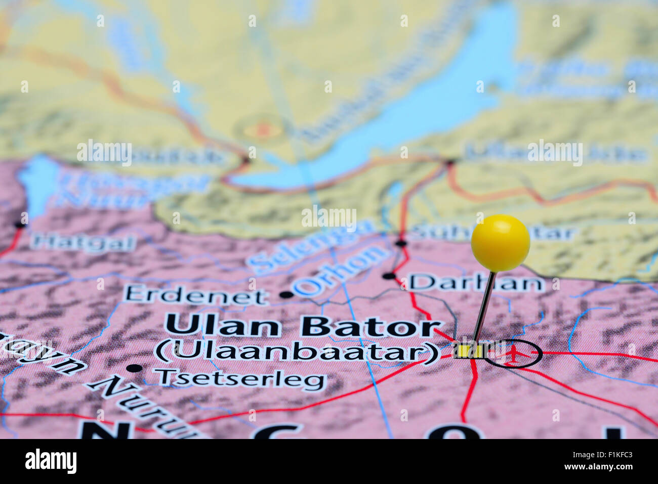 Ulan Bator pinned on a map of Asia Stock Photo Alamy