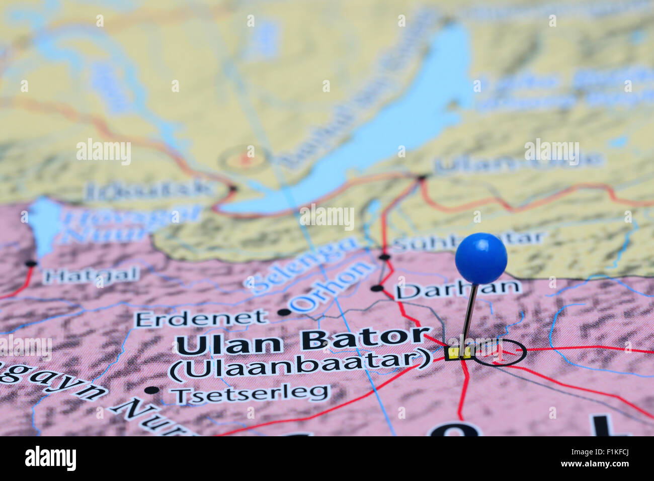 Ulan Bator pinned on a map of Asia Stock Photo Alamy