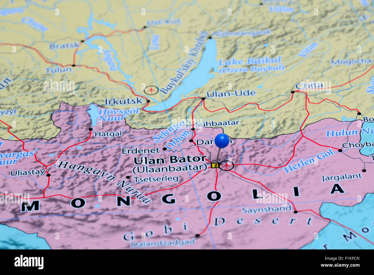 Ulan Bator pinned on a map of Asia Stock Photo Alamy